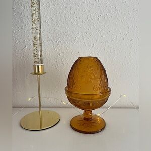 Vintage Indiana Glass Amber tiara fairy lamp